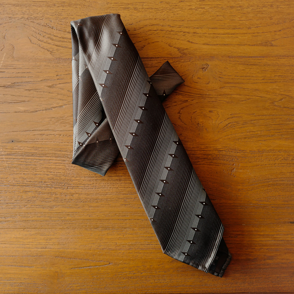 Dark Brown Diamond & Stripes 7-Fold Silk Tie