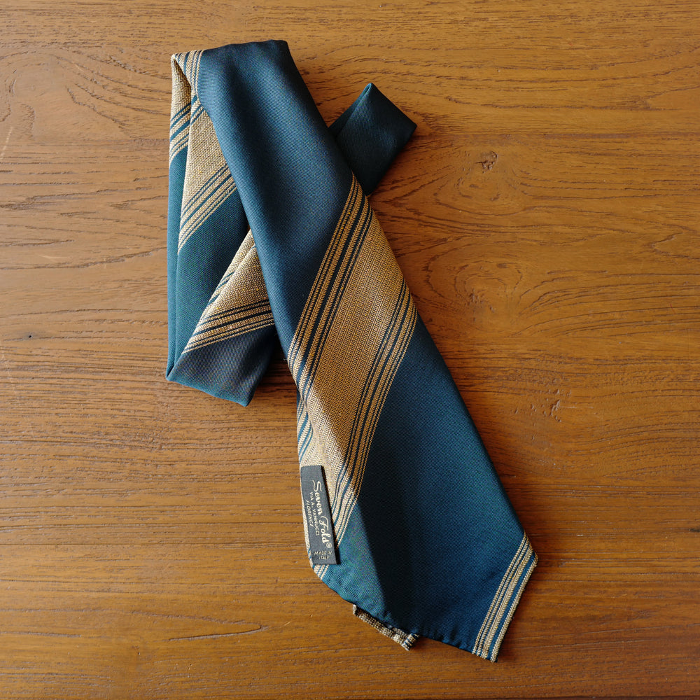 Petrol Blue Mogador Stripes 7-Fold Silk/Cotton Tie