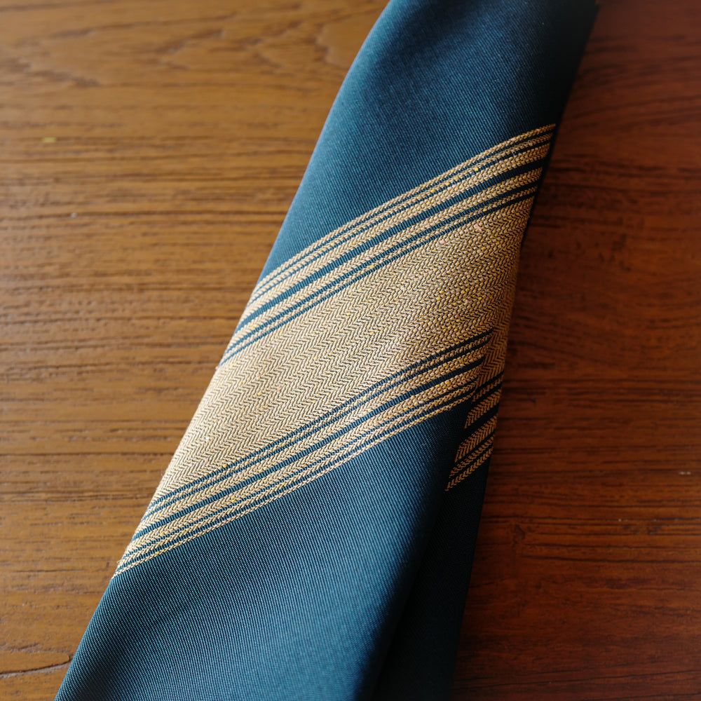 Petrol Blue Mogador Stripes 7-Fold Silk/Cotton Tie