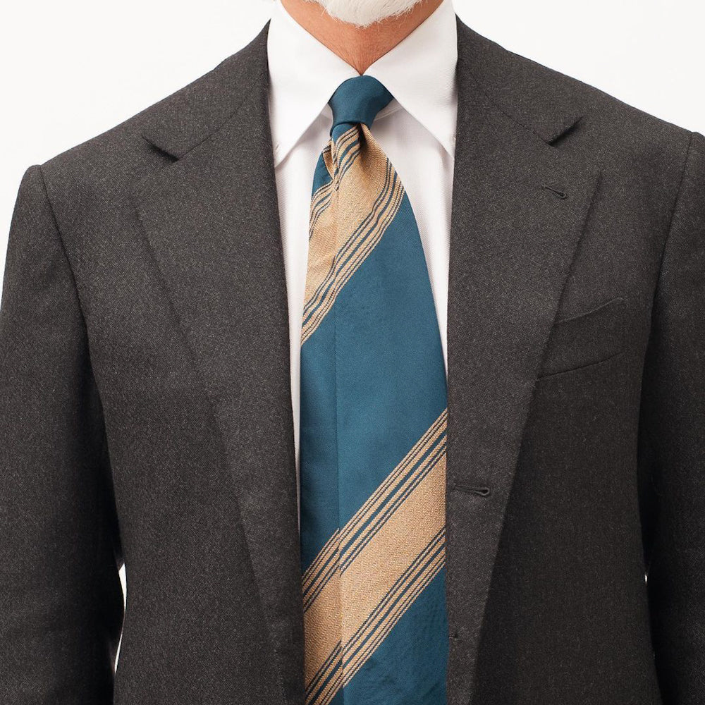Petrol Blue Mogador Stripes 7-Fold Silk/Cotton Tie