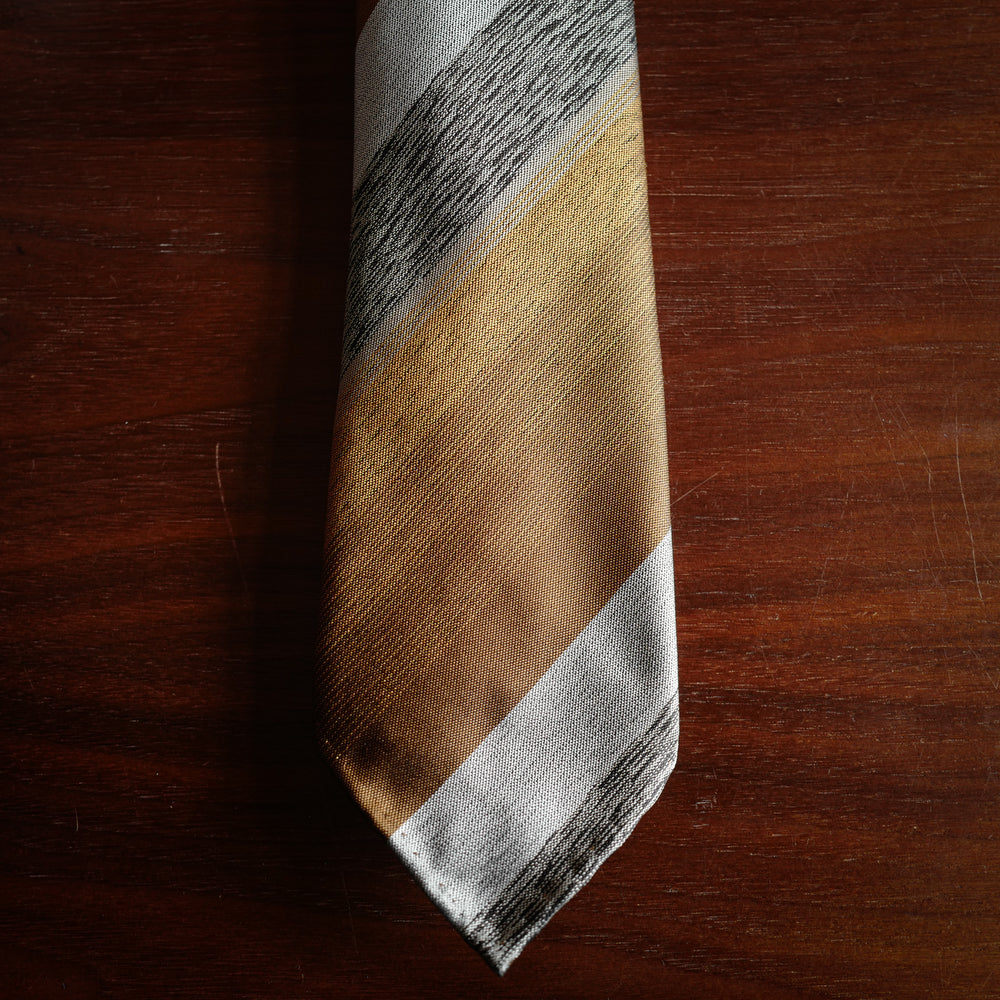 Orange 7-Fold Silk Tie with Bayadere Stripes