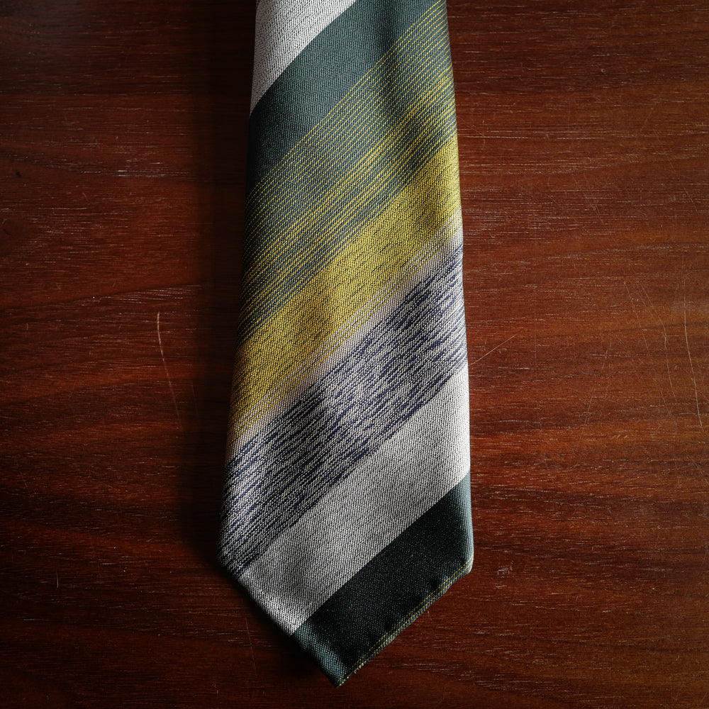 Green 7-Fold Silk Tie with Bayadere Stripes