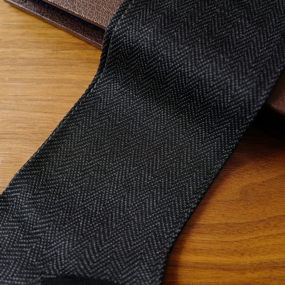 Black/Grey Cotton over-the-calf Socks with Herringbone Pattern