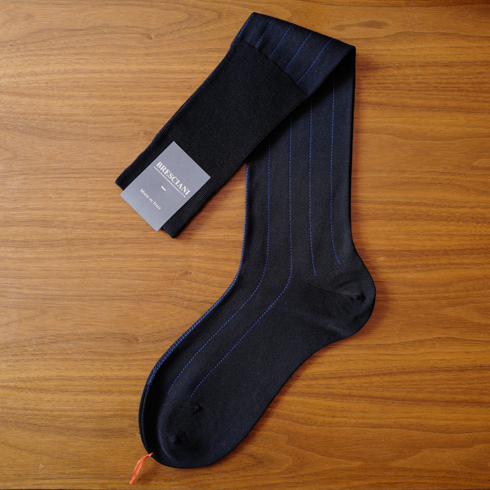 Navy Cotton over-the-calf Socks with Blue Pin Stripes