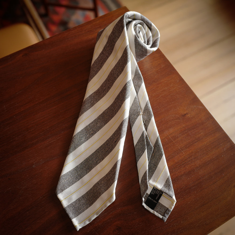 Brown 7-Fold Woven Regimental Silk Tie