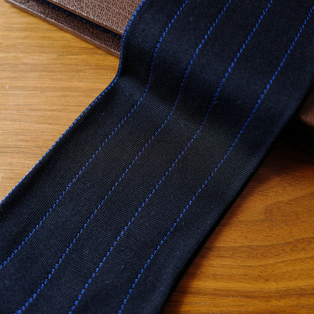 Navy Cotton over-the-calf Socks with Blue Pin Stripes