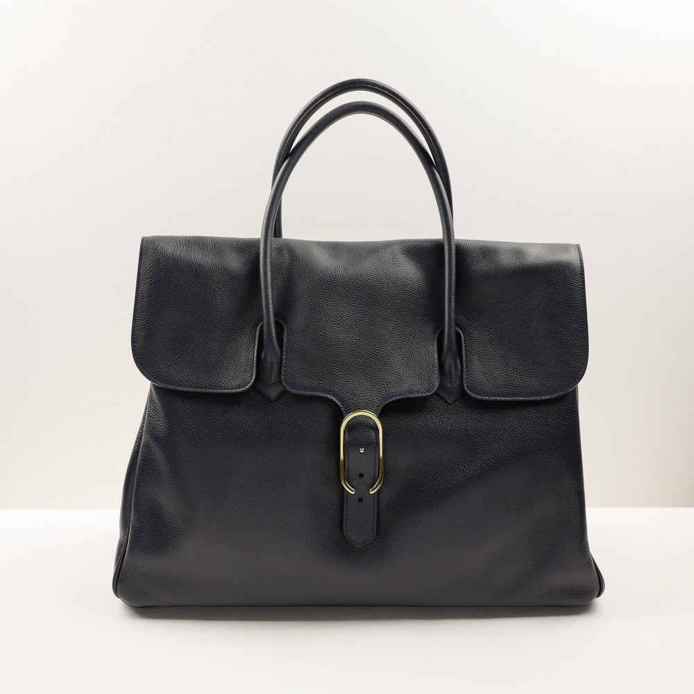 981 Tote Bag with Flap in Navy Calf