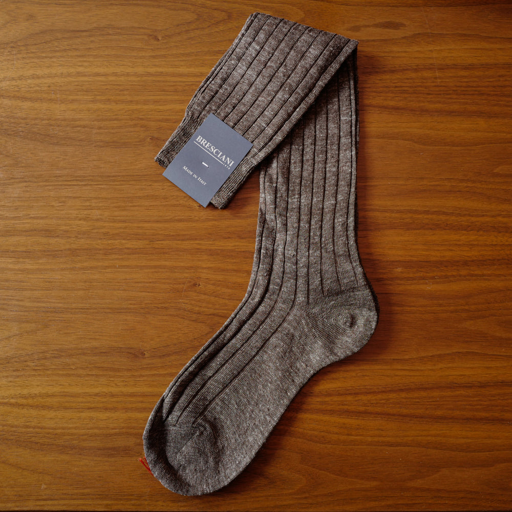Brown Melange Linen over-the-calf Socks