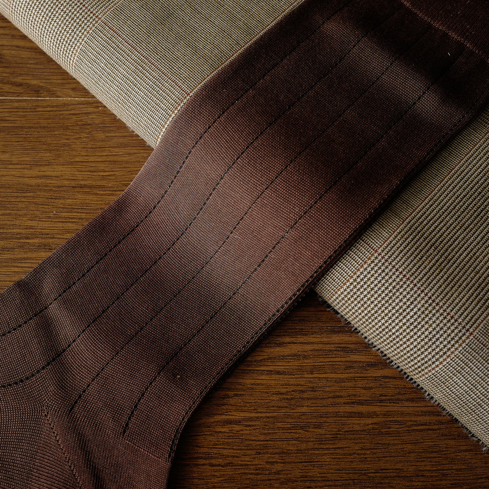 Brown Cotton over-the-calf Socks with Pin Stripes