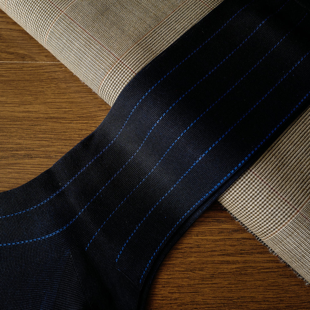 Navy Cotton over-the-calf Socks with Pin Stripes