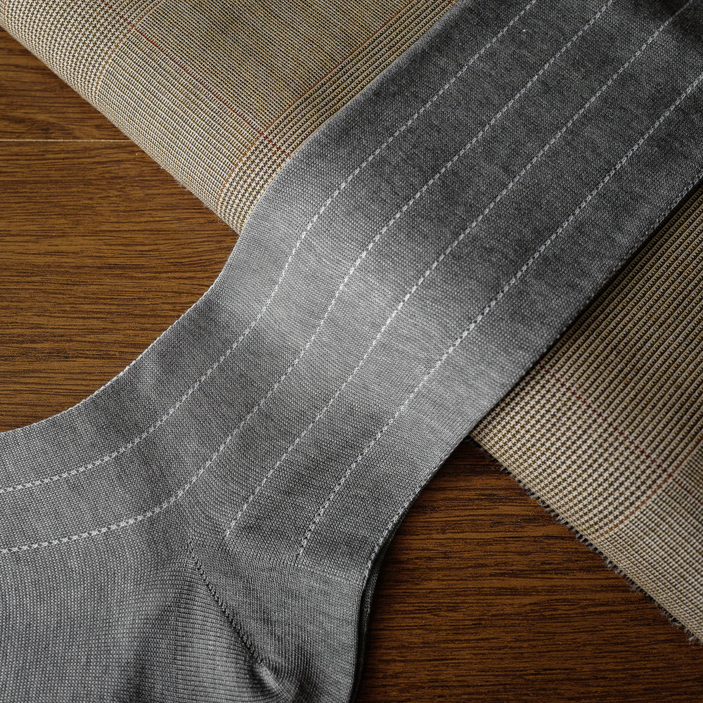 Grey Cotton over-the-calf Socks with Pin Stripes