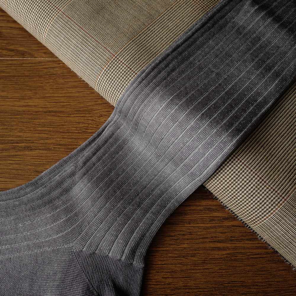 Grey Cotton over-the-calf Ribbed Socks