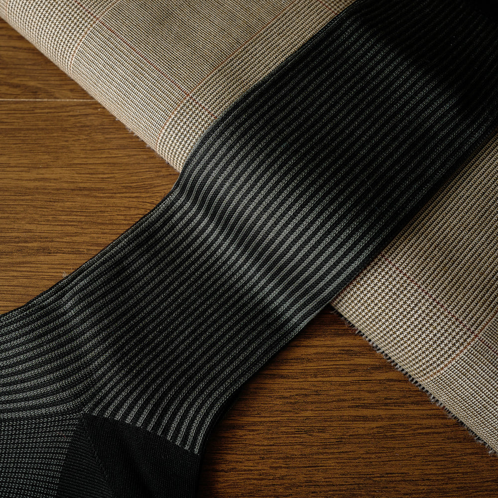Grey Cotton over-the-calf Socks with Stripes