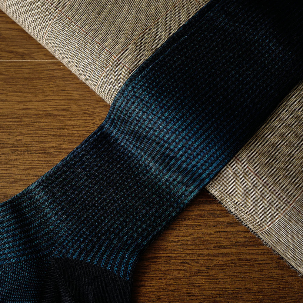 Navy Cotton over-the-calf Socks with Stripes