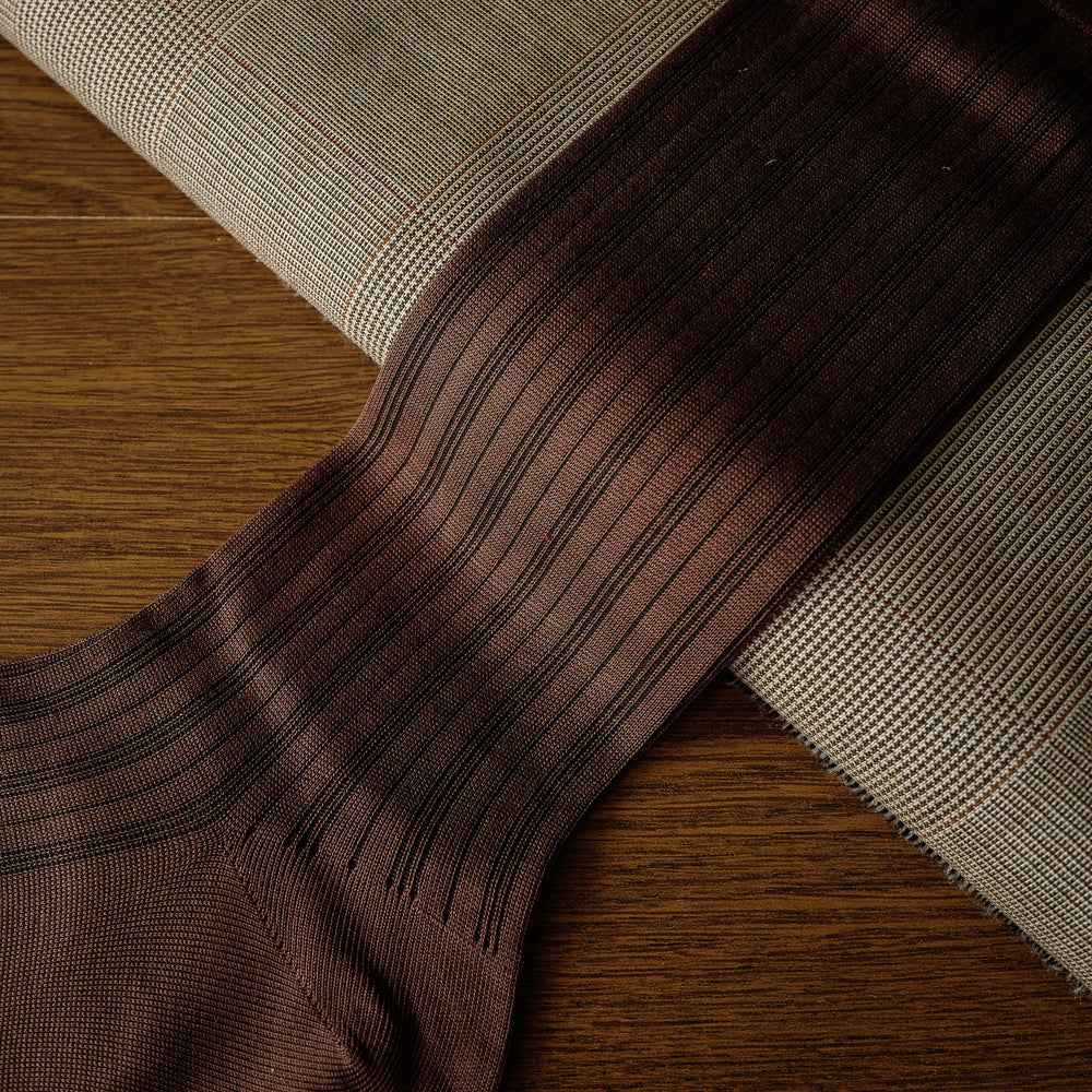 Brown Cotton over-the-calf Socks with Multi Stripes