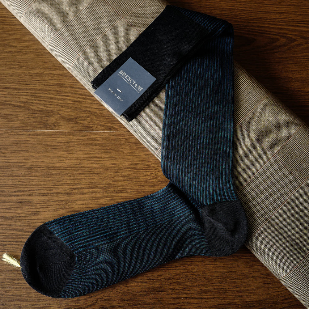 Navy Cotton over-the-calf Socks with Stripes