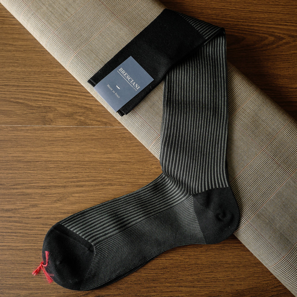 Grey Cotton over-the-calf Socks with Stripes