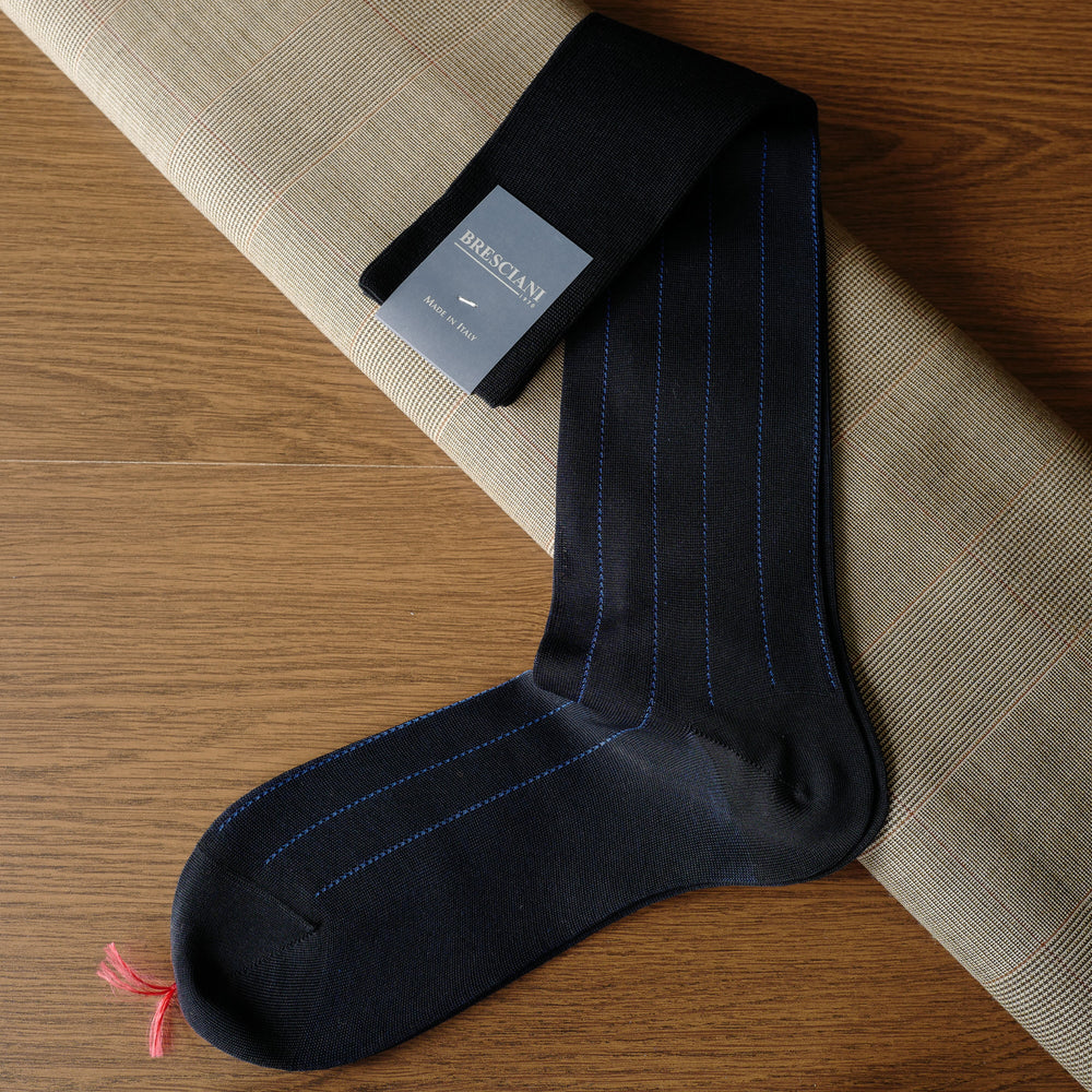 Navy Cotton over-the-calf Socks with Pin Stripes