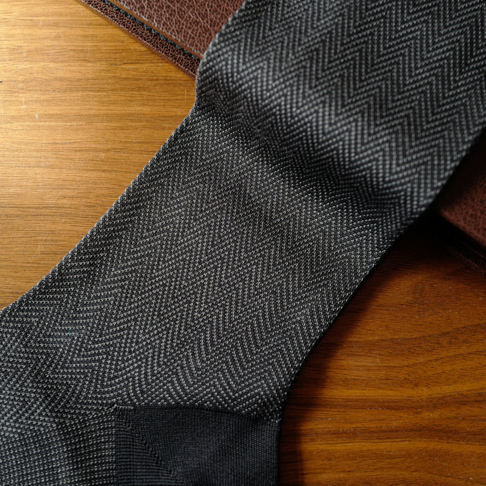 Dark Grey Cotton over-the-calf Socks with Herringbone Pattern