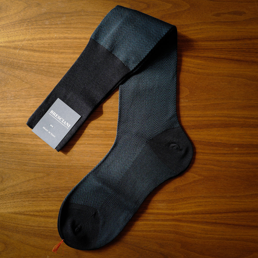 Navy Cotton over-the-calf Socks with Herringbone Pattern
