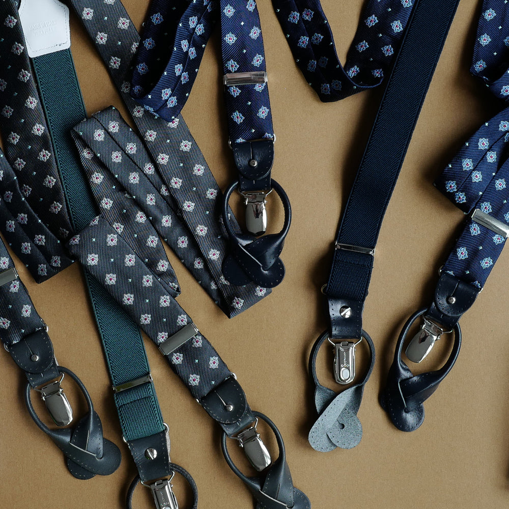 Grey Woven Jacquard Silk Braces