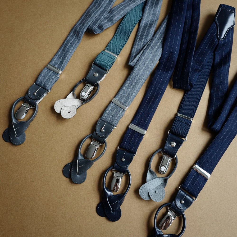 Navy Suiting Cloth Braces with Pinstripes