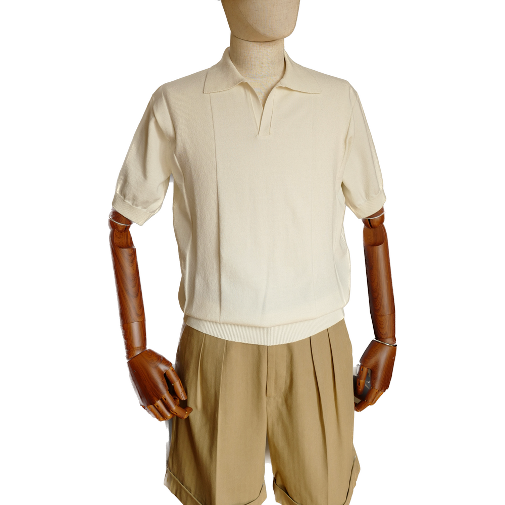 Open Collar Knit Polo in Cream