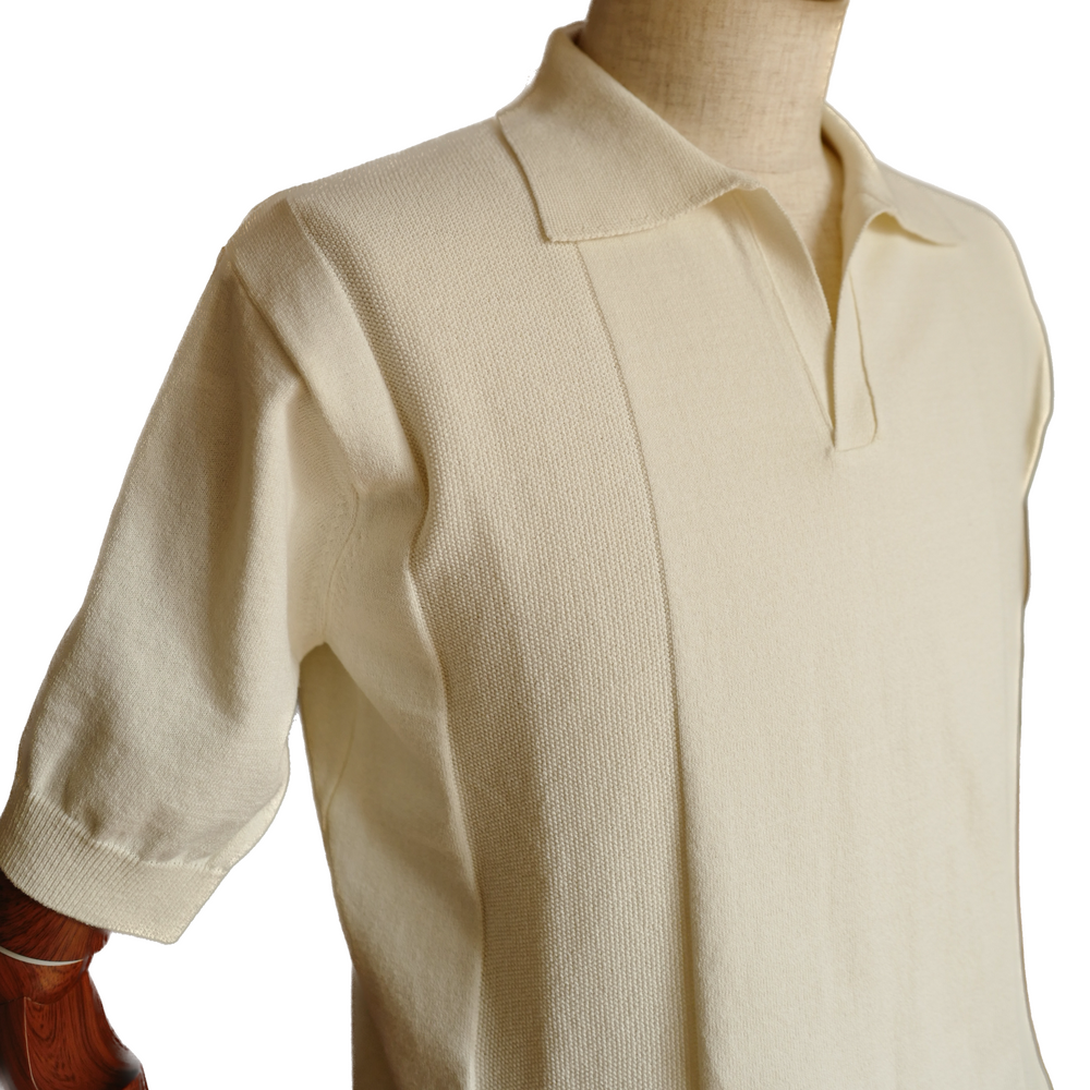 Open Collar Knit Polo in Cream