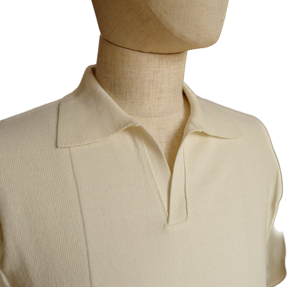 Open Collar Knit Polo in Cream