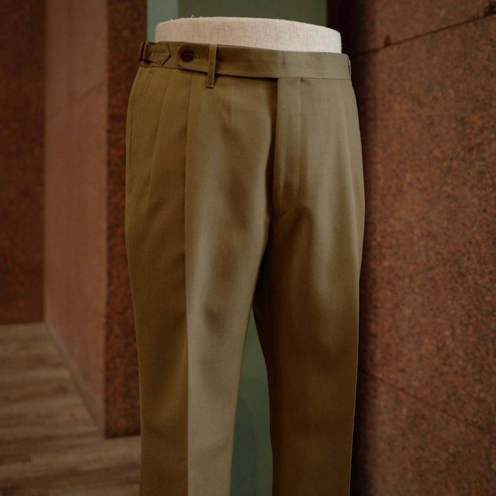 Beige Vintage Gabardine Wool Trousers