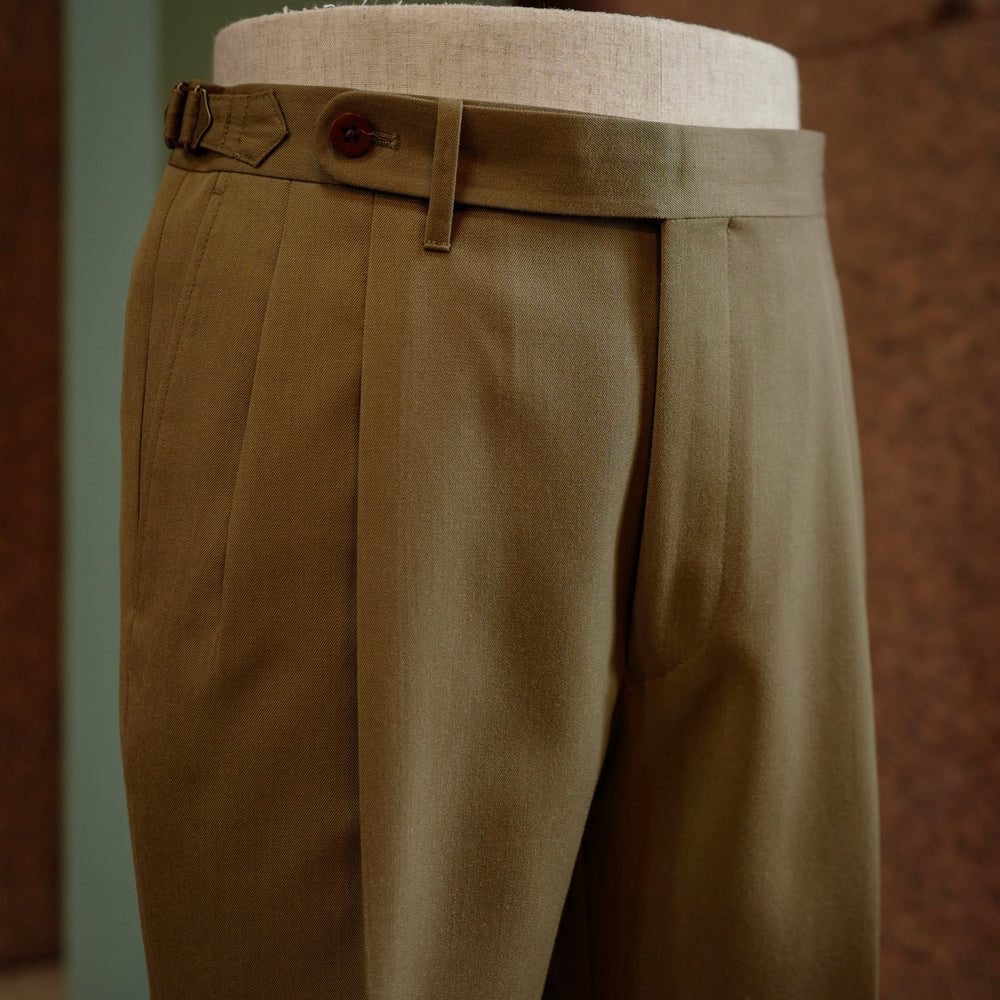 Beige Vintage Gabardine Wool Trousers