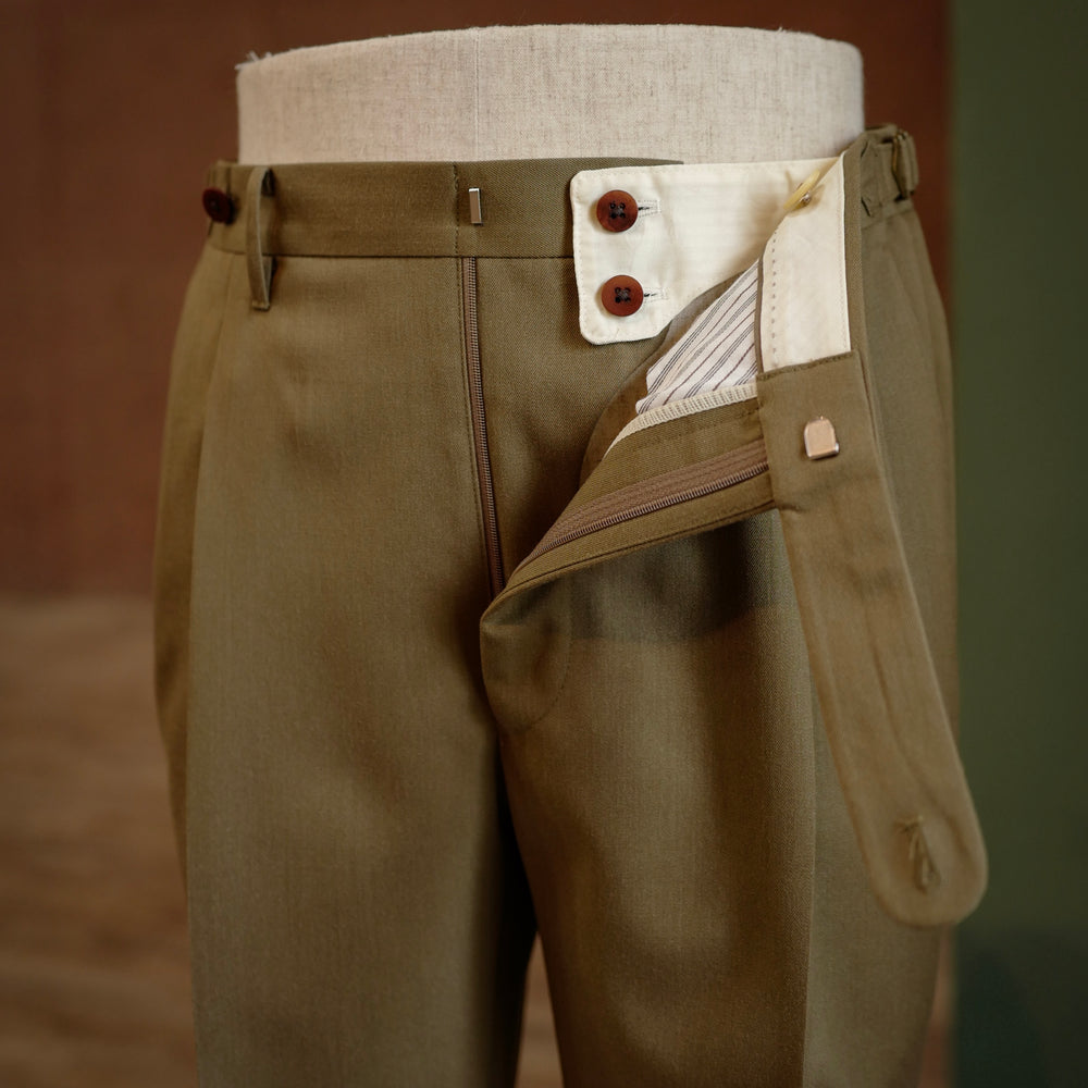 Beige Vintage Gabardine Wool Trousers