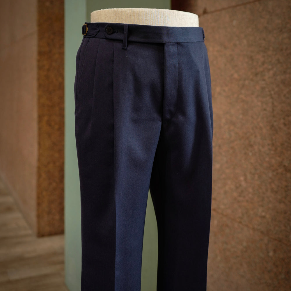 Navy Vintage Gabardine Wool Trousers
