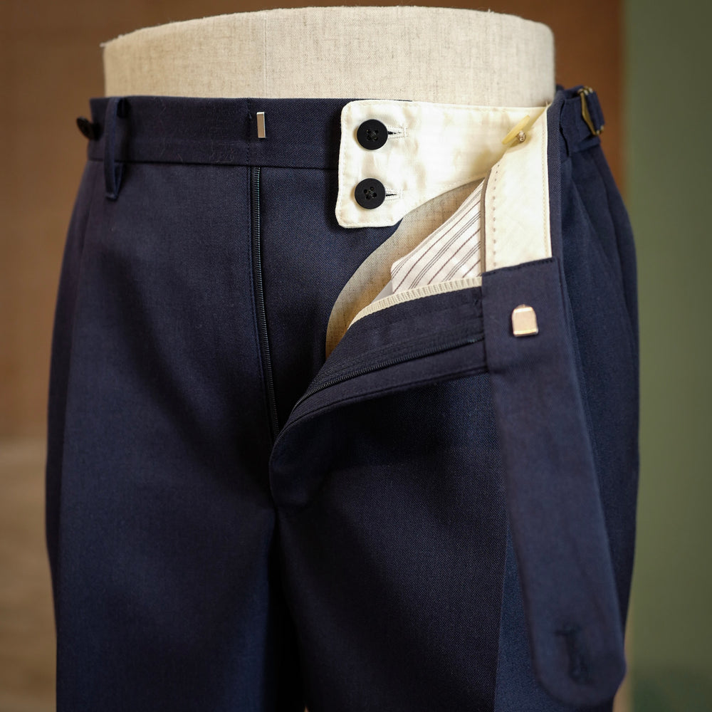 Navy Vintage Gabardine Wool Trousers