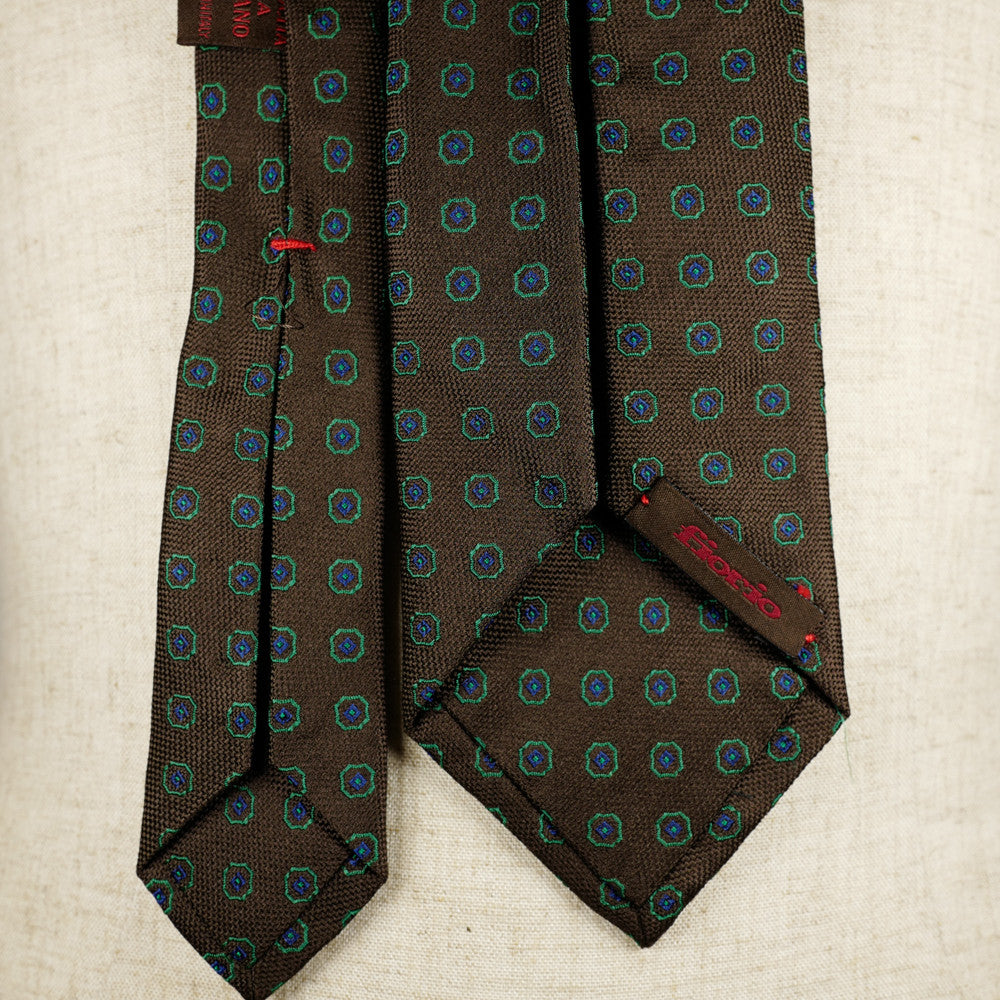 Brown Jacquard Six-Fold Tie with Woven Medallion