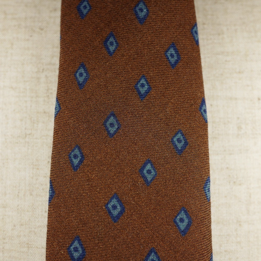 Burnt Orange Wool Six-Fold Tie with Diamond Print