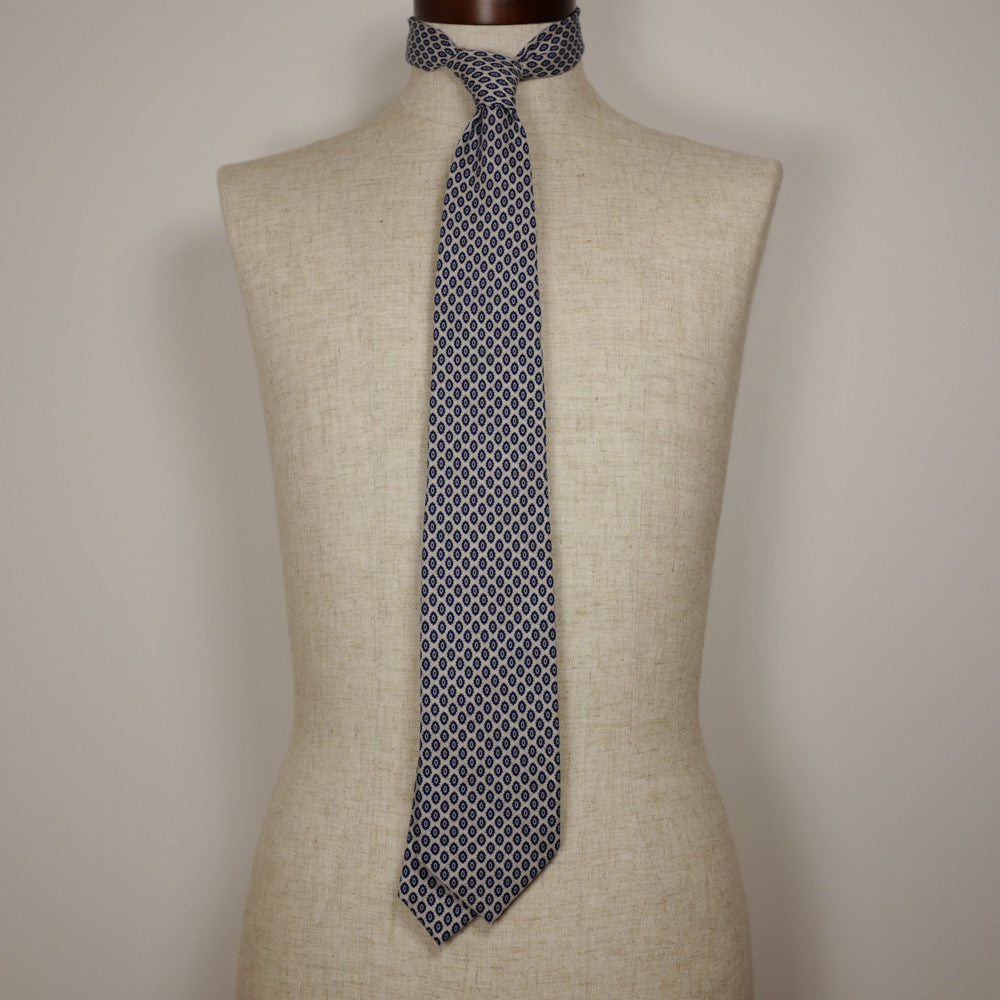 Light Cream Wool Six-Fold Tie with Floral Print