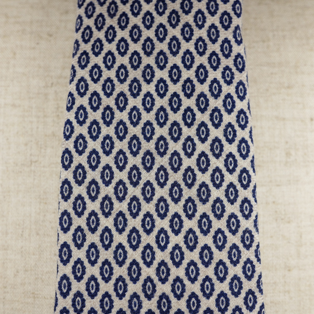 Light Cream Wool Six-Fold Tie with Floral Print