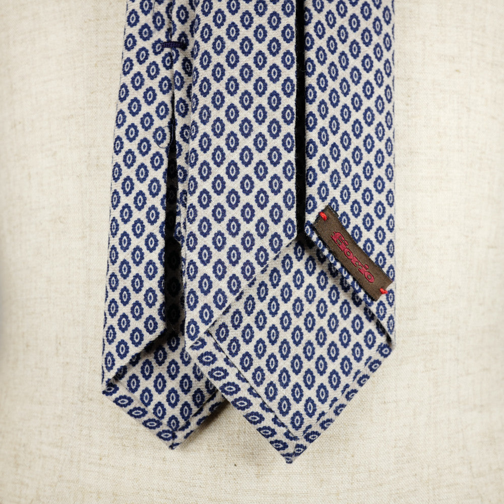 Light Cream Wool Six-Fold Tie with Floral Print