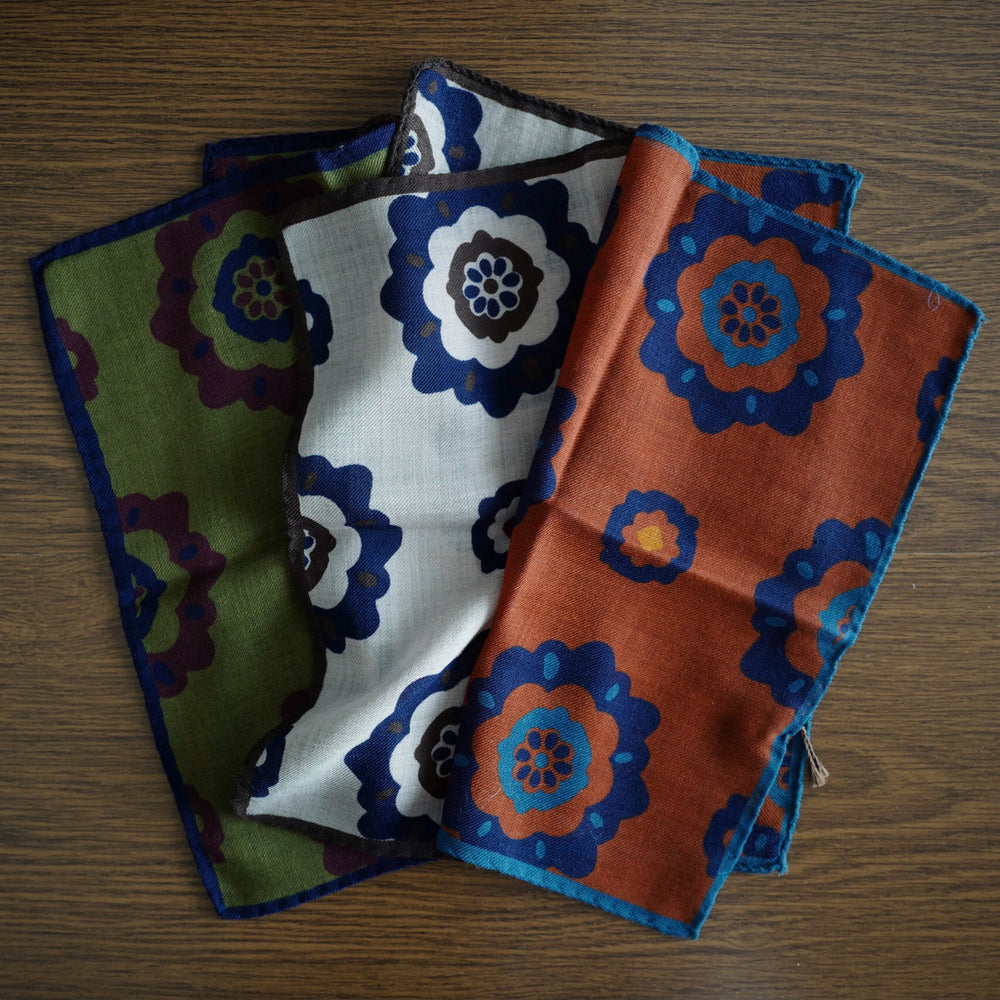 Green Pocket Square with Floral Design