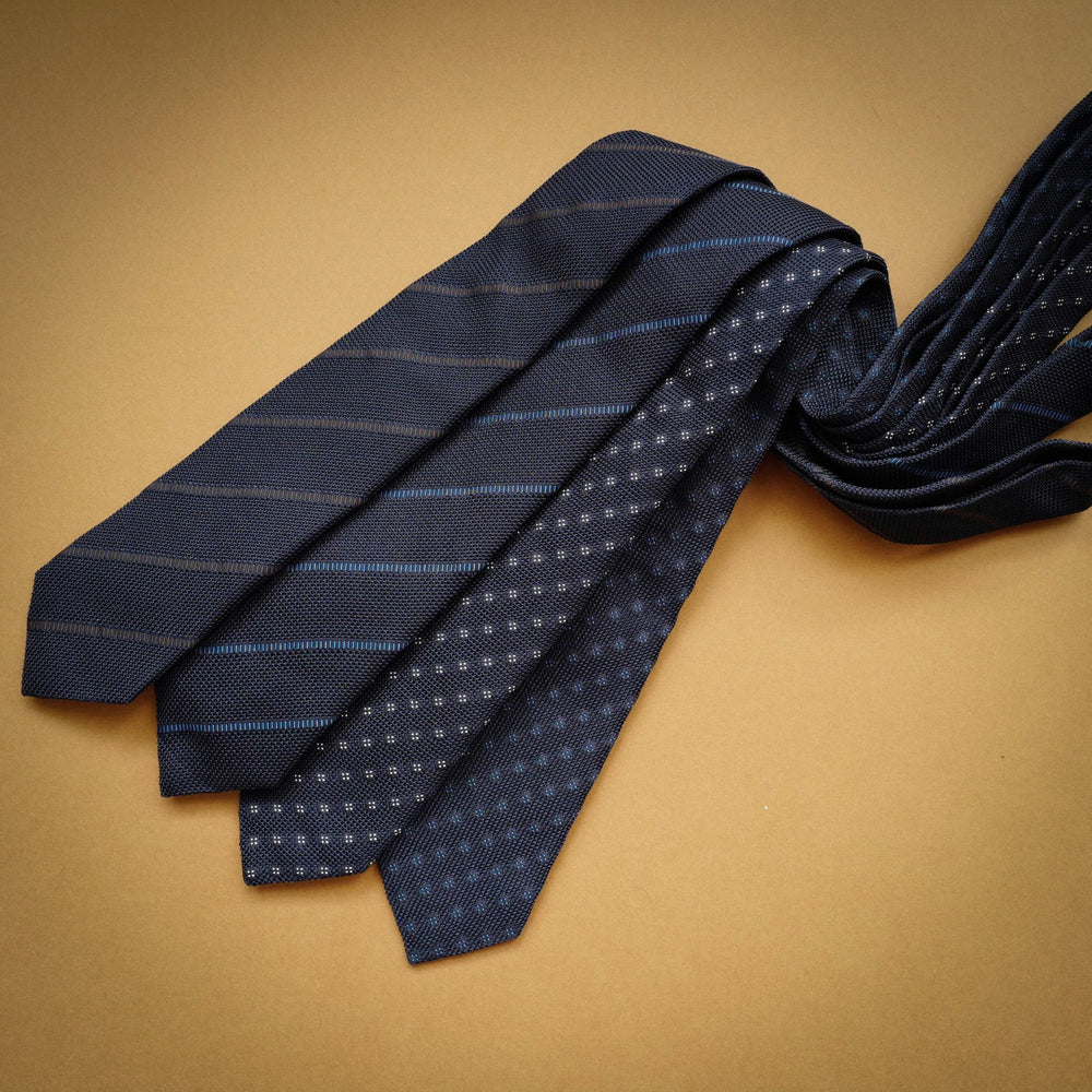 Navy Grenadine Six-Fold Tie with Blue Stripes