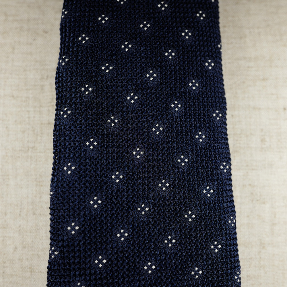 Navy Grenadine Six-Fold Tie with White Dots