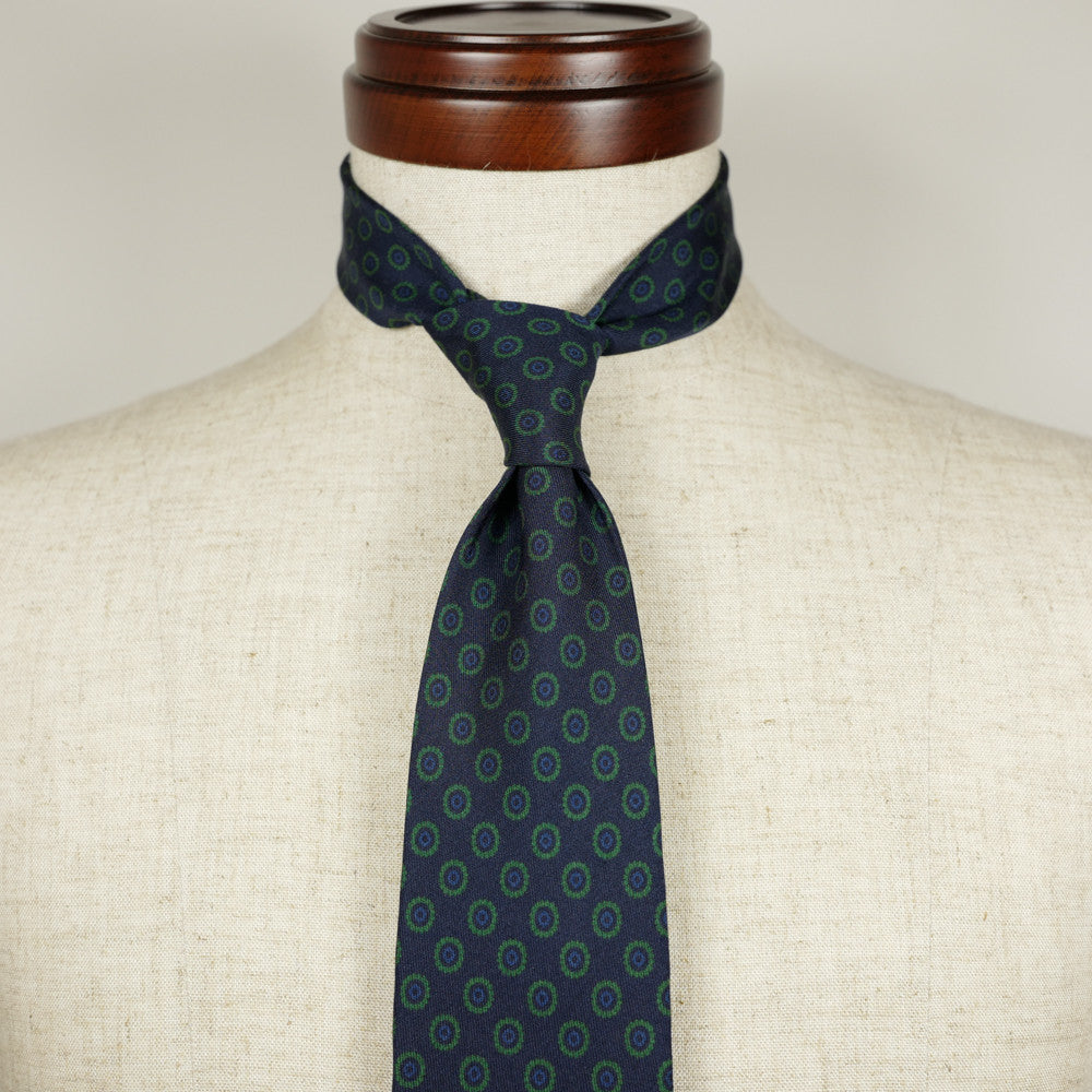 Navy Silk Six-Fold Tie with Circle Print