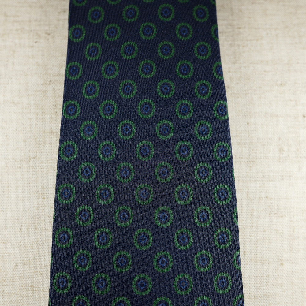 Navy Silk Six-Fold Tie with Circle Print