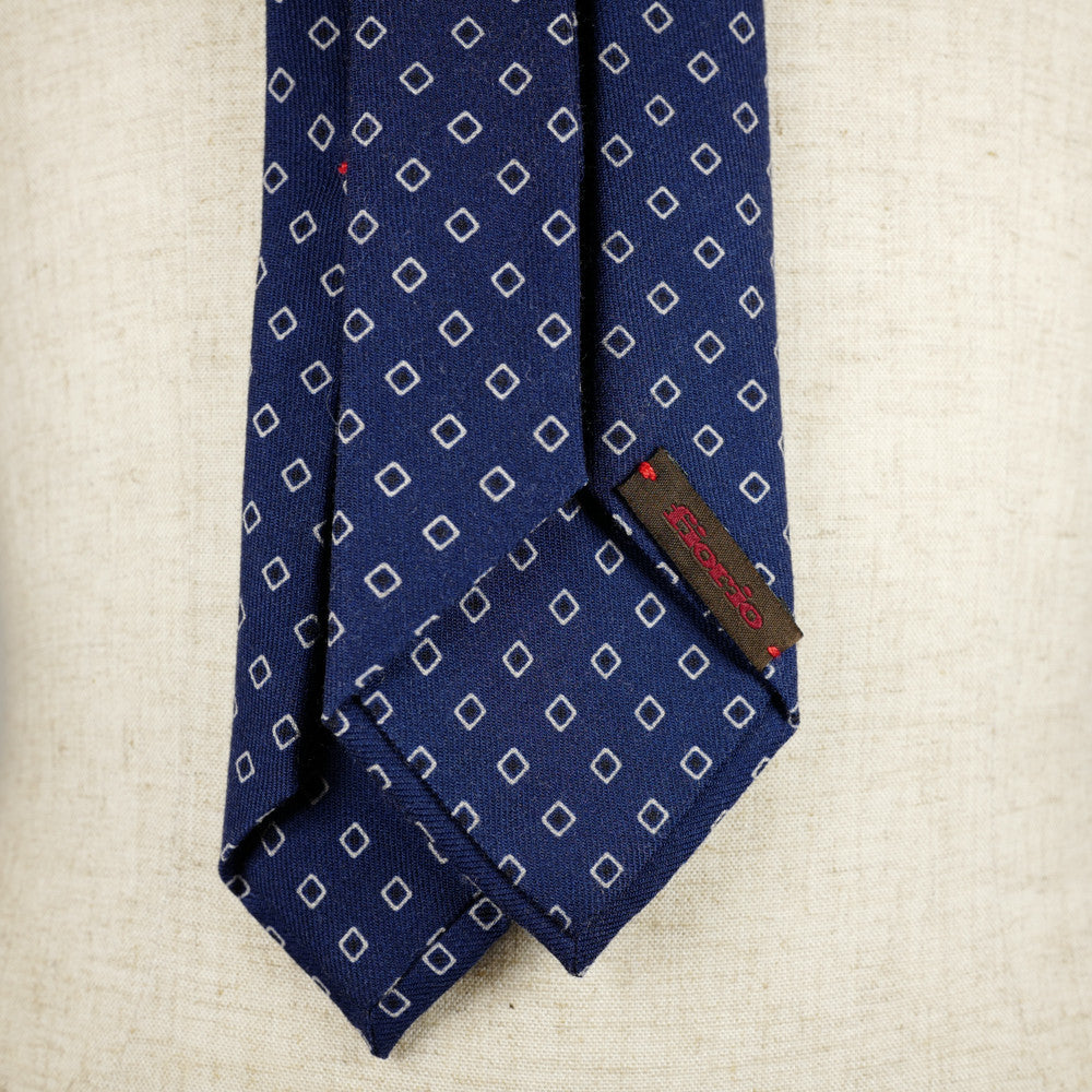 Navy Wool Six-Fold Tie with Diamond Print