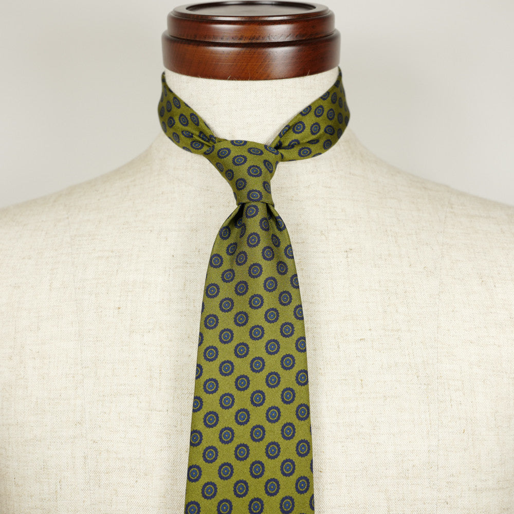 Olive Silk Six-Fold Tie with Circle Print