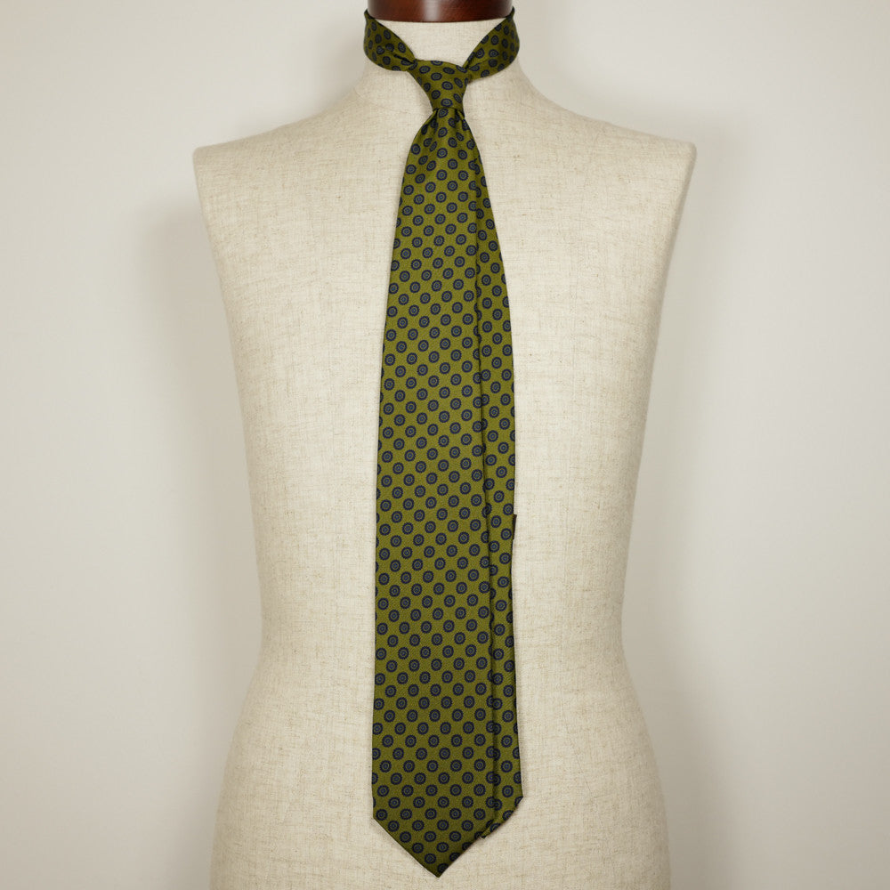 Olive Silk Six-Fold Tie with Circle Print