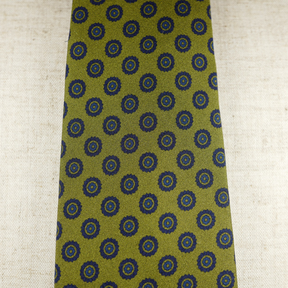 Olive Silk Six-Fold Tie with Circle Print