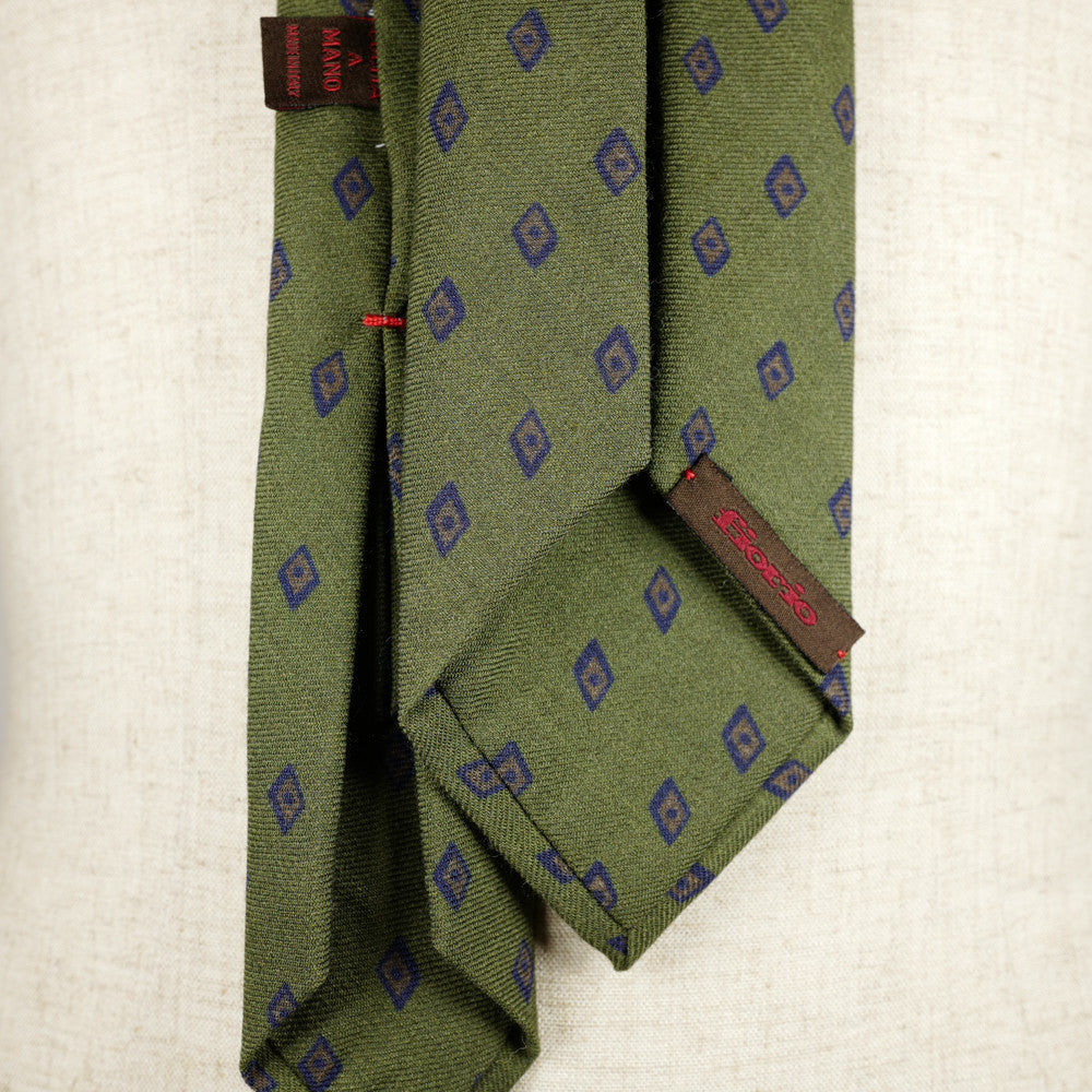 Olive Wool Six-Fold Tie with Diamond Print