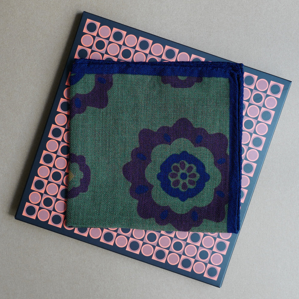 Green Pocket Square with Floral Design